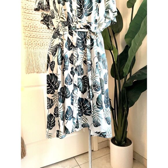 Corvia Women's Plus Size 20/22 Shirt Dress Palm Leaves Belted Lightweight - Picture 8 of 9